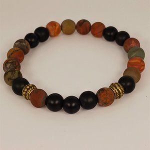 Beaded Bracelet Picasso Jasper and Black Matte Beads